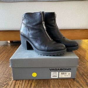 UO x Vagabond Black Zip Up Heeled Leather Ankle Boots